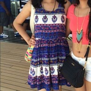 Floral bohemian dress with lace up back